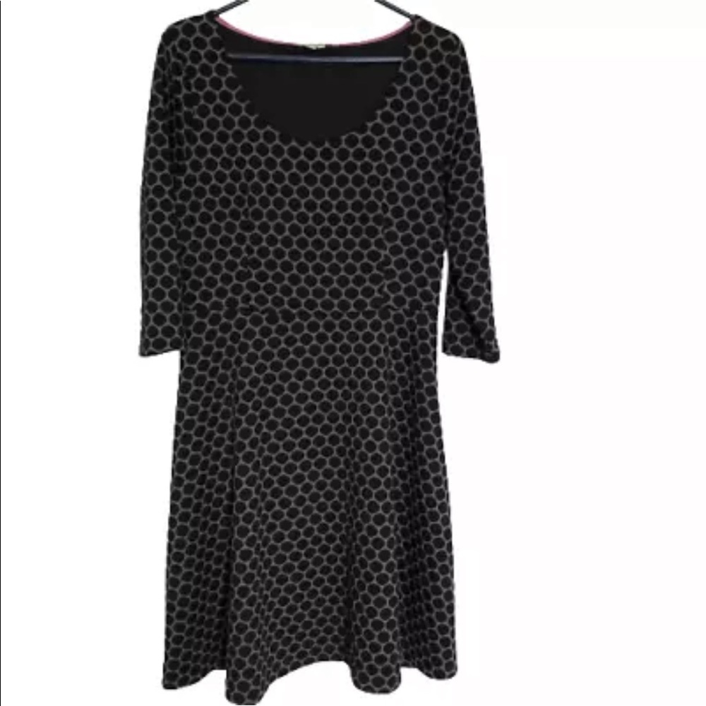 BODEN Women's Dress Jacquard Polka Dot Scoop Neck Black Size 10 L